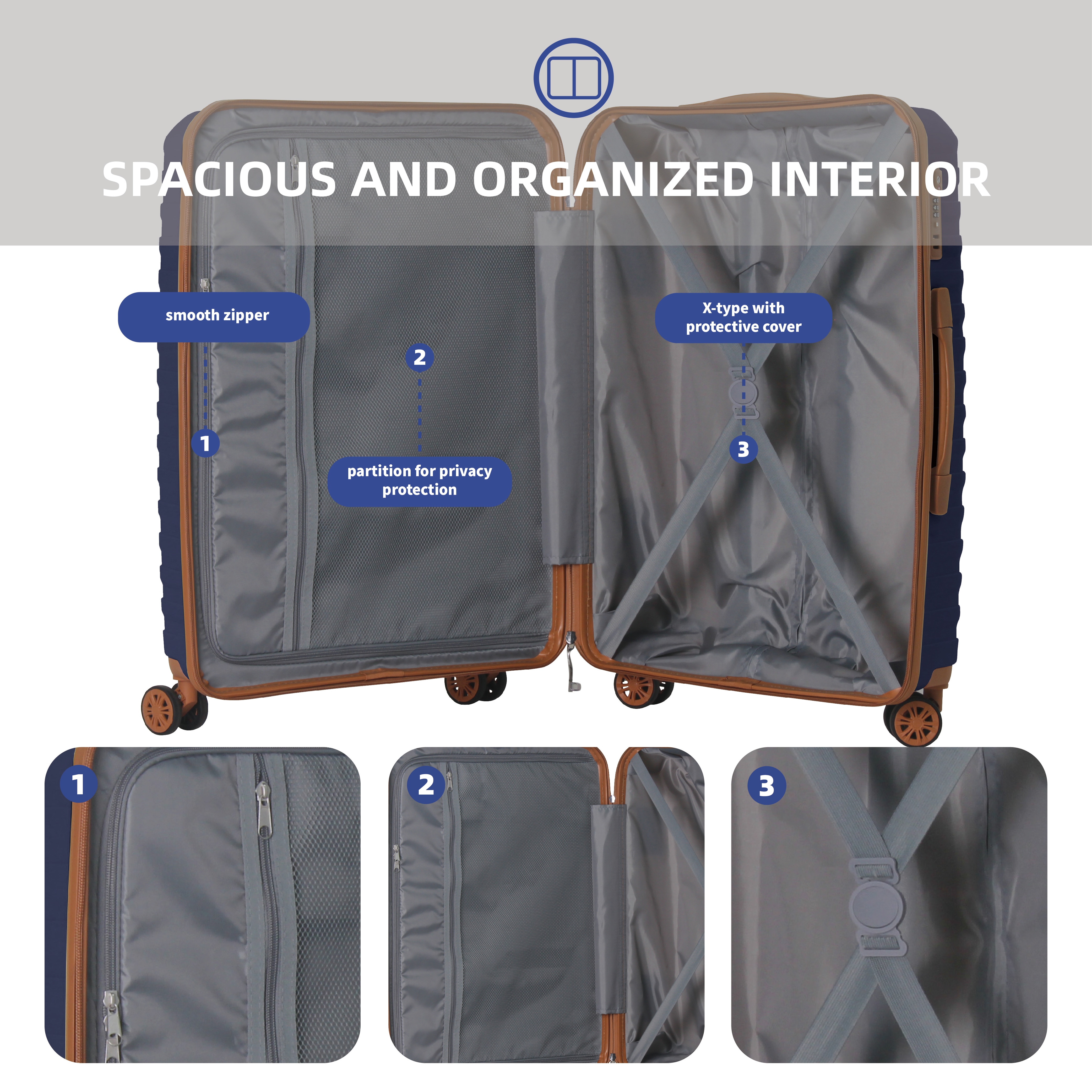 3-Piece Luggage Sets (20", 24", 28"), Suitcase With Wheels, Hardside Suitcase With Four Spinner Wheels And Scratch-Resistant Surface, Navy Blue_voghion.com